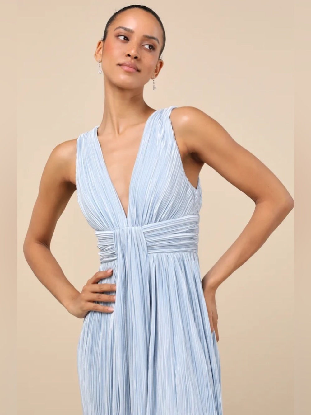 Lulus Melitta Light Blue Plisse Sash Maxi Dress - Picture 4 of 8